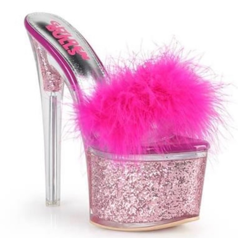 Make Offer! Golden RuPaull Hot Pink Feather Glitter Platform Stiletto Heels